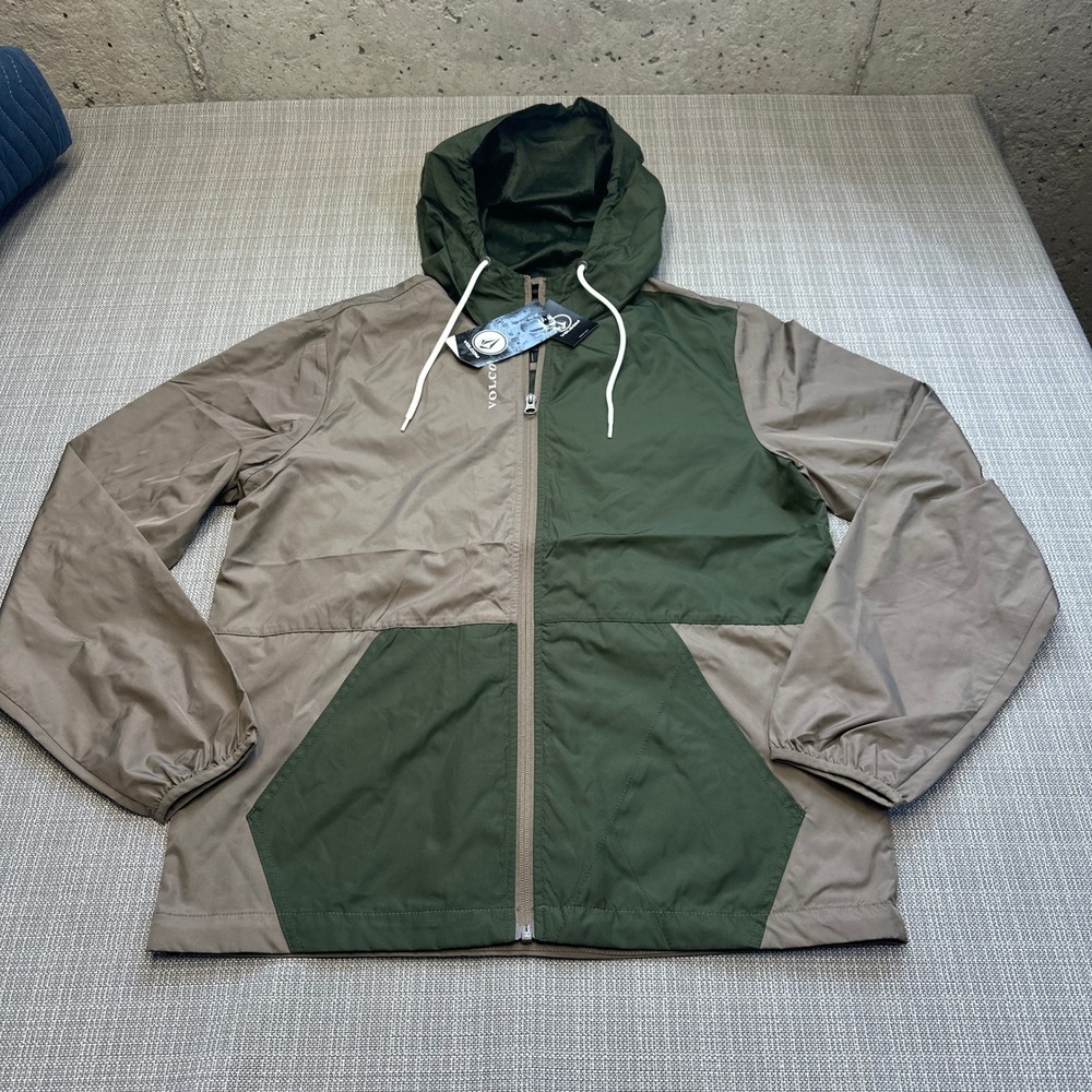 New Volcom Karlin‎ Jacket Mens Small Windbreaker Green Brown Colorblock Skater
